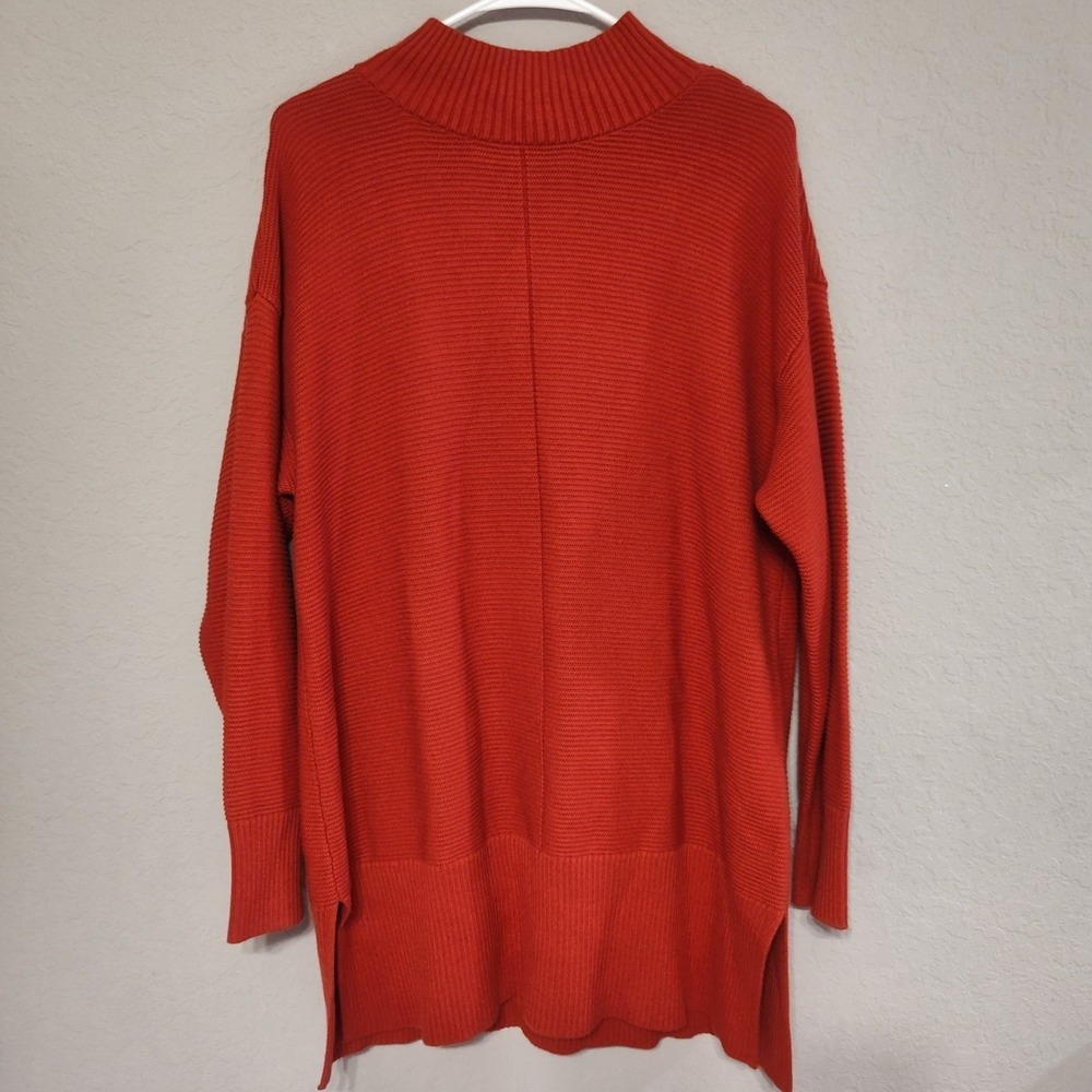 Talbots Sweater Women 1X Burnt‎ Orange Mock Neck Ribbed Knit Tunic Side Slits
